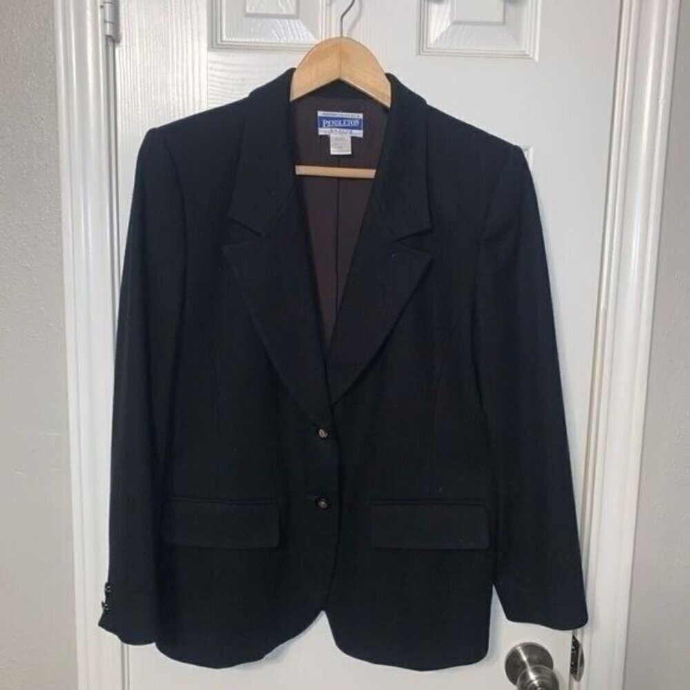 Pendleton Black Vintage 100% Virgin Wool Business Casual 2 Button Blazer Size 10 - Picture 2 of 11